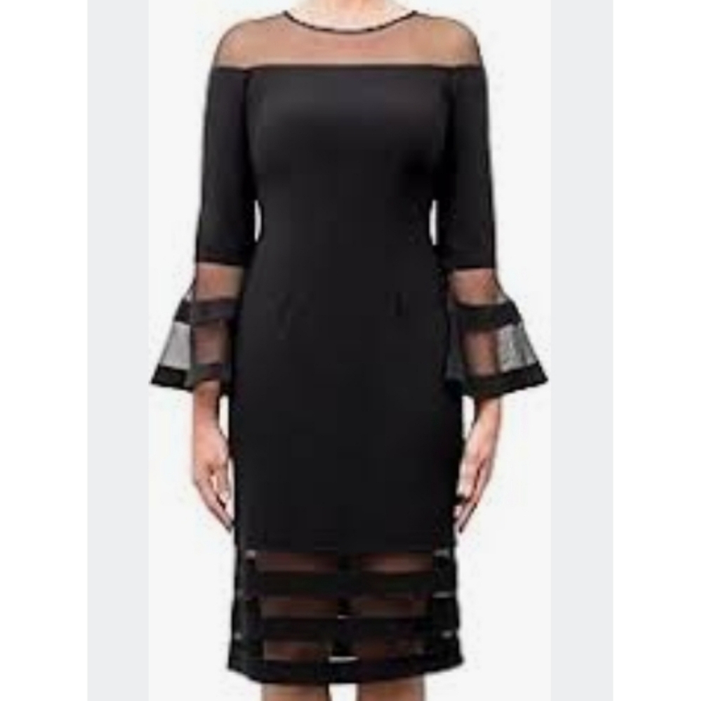 Joseph Ribkoff Black Dress with Mesh Accents Sz 4 - Picture 15 of 16